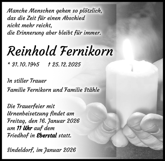Traueranzeige von Reinhold Fernikorn von GESAMT