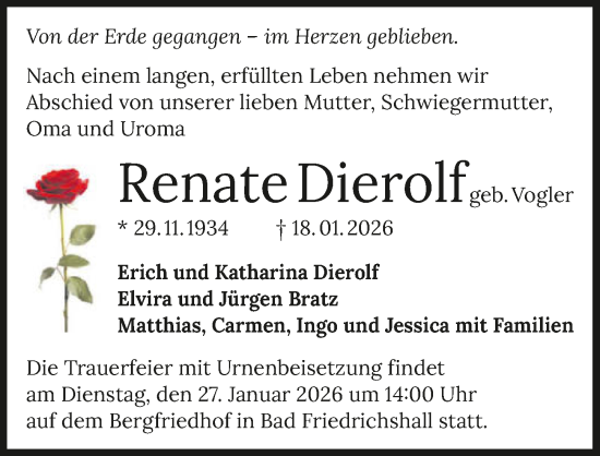 Traueranzeige von Renate Dierolf von GESAMT