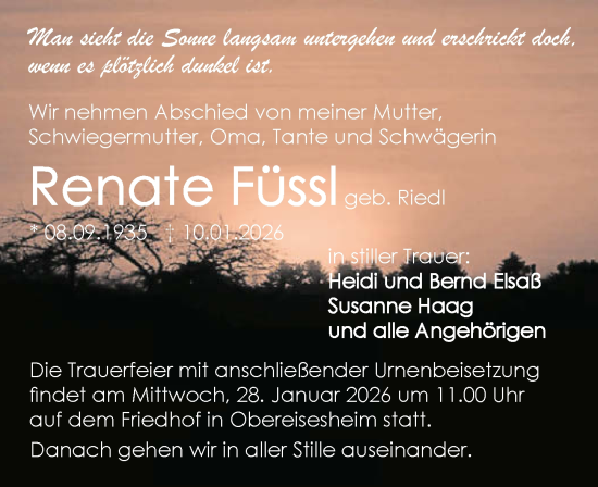 Traueranzeige von Renate Füssl von GESAMT