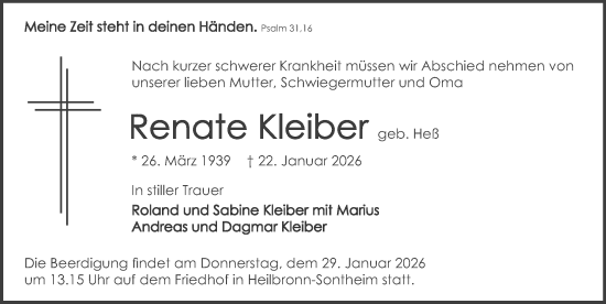 Traueranzeige von Renate Kleiber von GESAMT