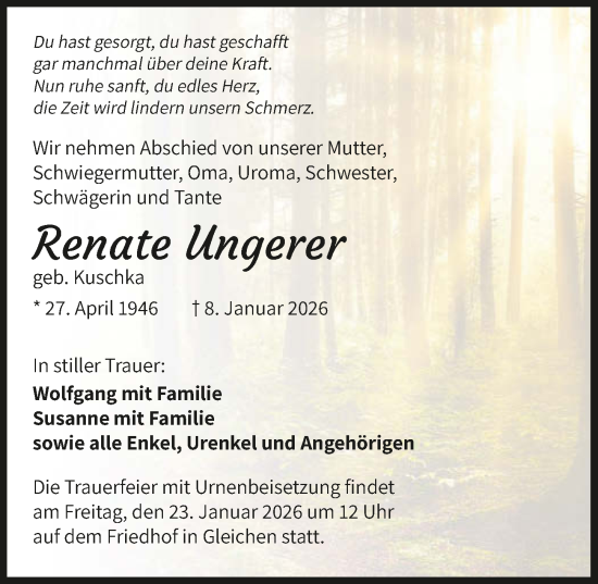 Traueranzeige von Renate Ungerer von GESAMT