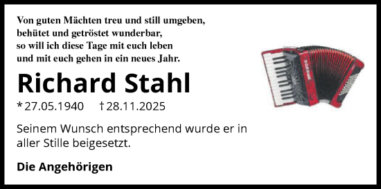 Traueranzeige von Richard Stahl von GESAMT