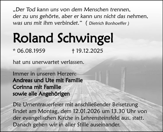 Traueranzeige von Roland Schwingel von GESAMT