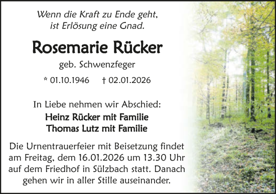 Traueranzeige von Rosemarie Rücker von GESAMT