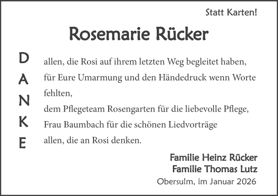 Traueranzeige von Rosemarie Rücker von GESAMT