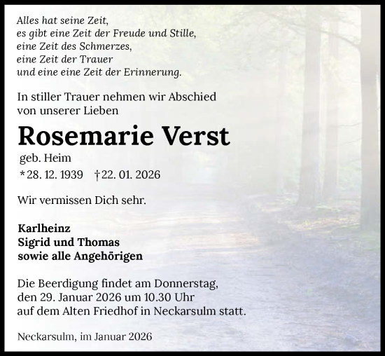 Traueranzeige von Rosemarie Verst von GESAMT