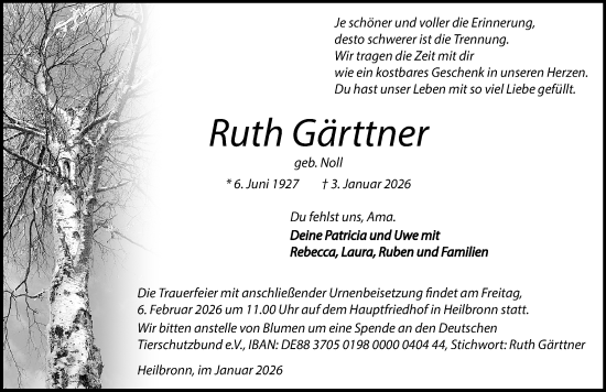 Traueranzeige von Ruth Gärttner von GESAMT