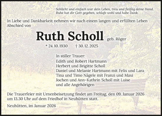 Traueranzeige von Ruth Scholl von GESAMT