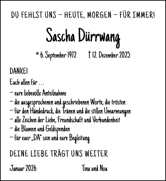 Traueranzeige von Sascha Dürrwang von GESAMT