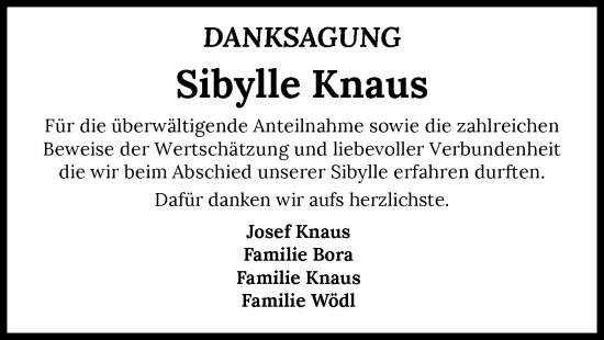 Traueranzeige von Sibylle Knaus von GESAMT