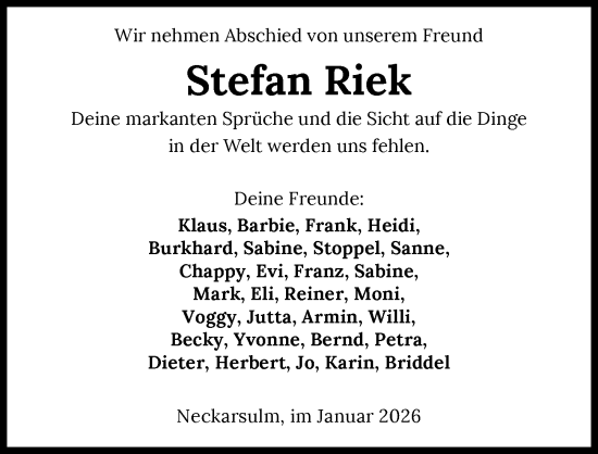 Traueranzeige von Stefan Riek von GESAMT