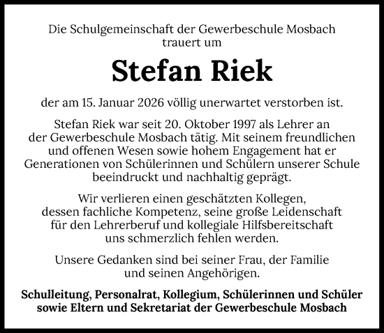 Traueranzeige von Stefan Riek von GESAMT