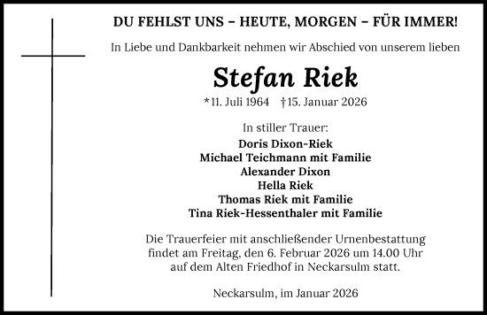 Traueranzeige von Stefan Riek von GESAMT