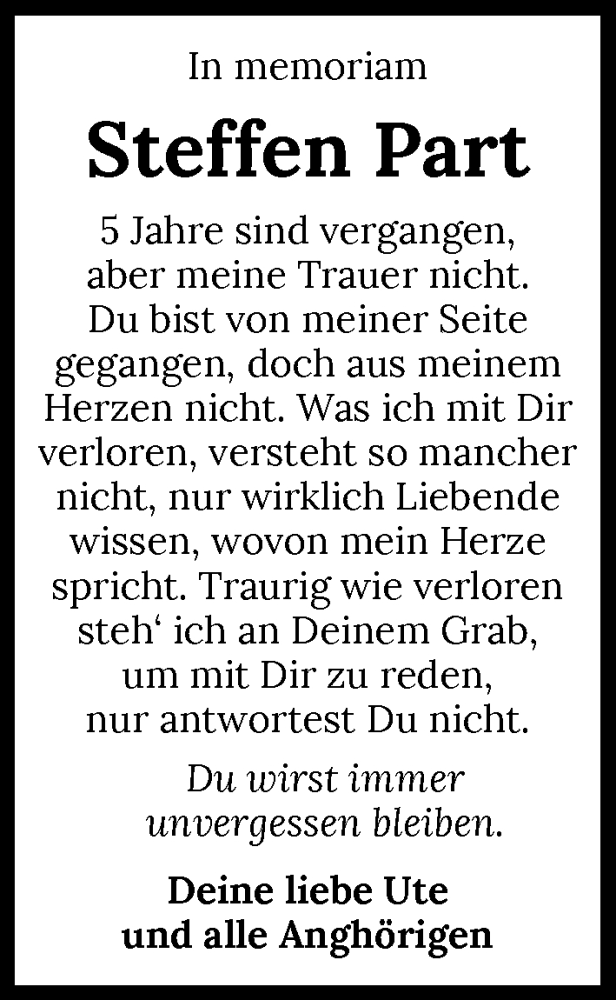  Traueranzeige für Steffen Part vom 07.01.2026 aus GESAMT
