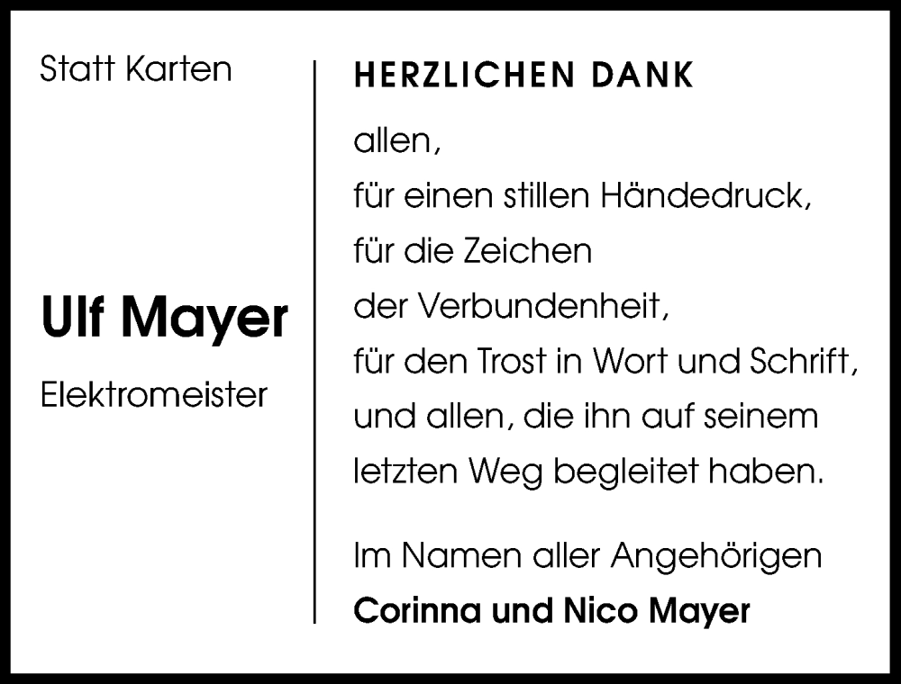  Traueranzeige für Ulf Mayer vom 17.01.2026 aus GESAMT