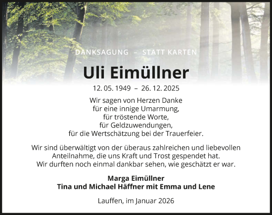 Traueranzeige von Uli Eimüllner von GESAMT