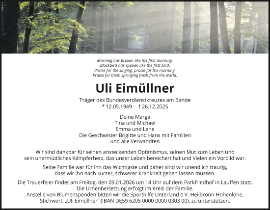 Traueranzeige von Uli Eimüllner von GESAMT