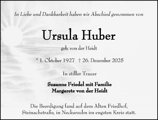 Traueranzeige von Ursula Huber von GESAMT