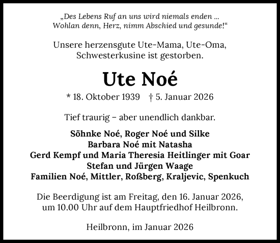 Traueranzeige von Ute Noé von GESAMT