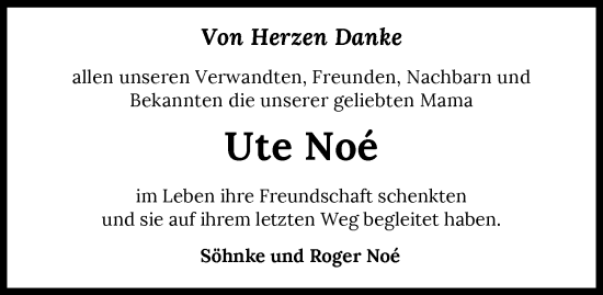 Traueranzeige von Ute Noé von GESAMT