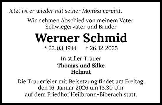 Traueranzeige von Werner Schmid von GESAMT