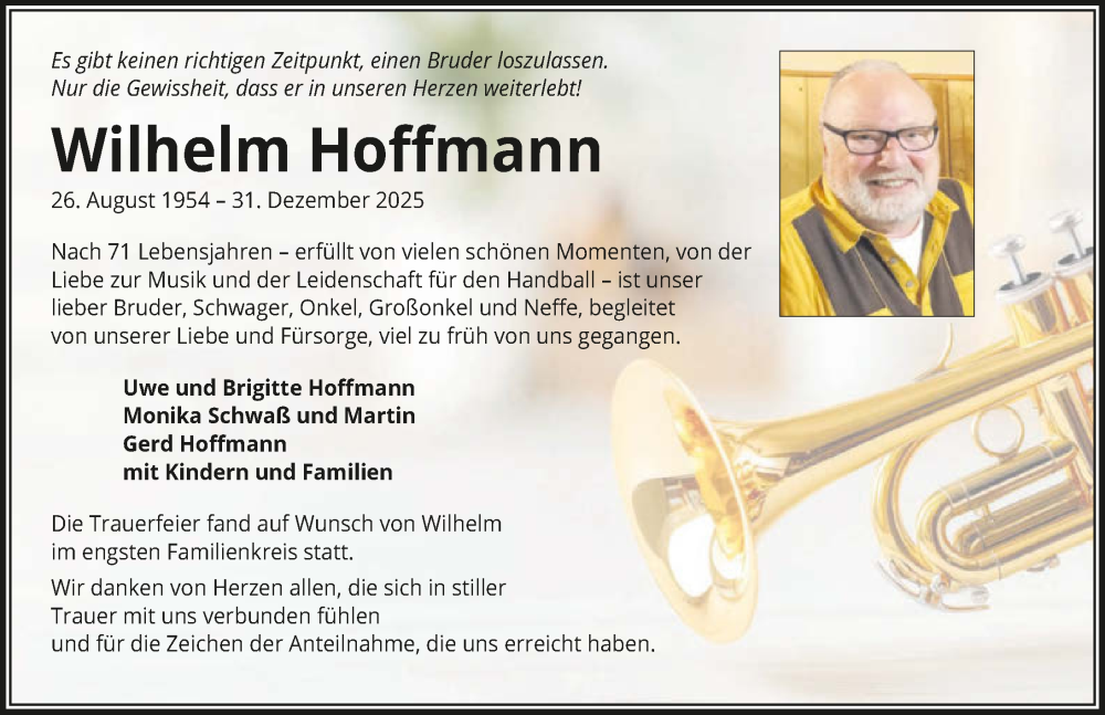  Traueranzeige für Wilhelm Hoffmann vom 17.01.2026 aus GESAMT