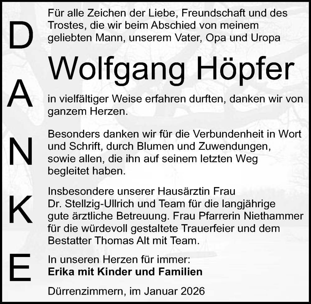  Traueranzeige für Wolfgang Höpfer vom 10.01.2026 aus GESAMT