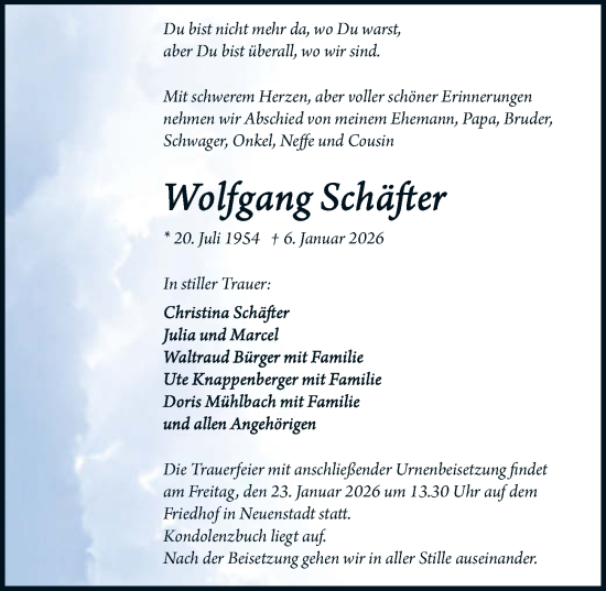 Traueranzeige von Wolfgang Schäfter von GESAMT
