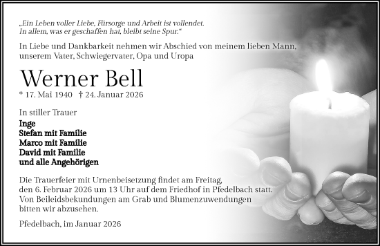 Traueranzeige von Werner Bell von GESAMT
