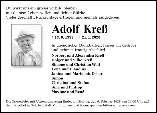 Traueranzeige von Adolf Kreß von GESAMT