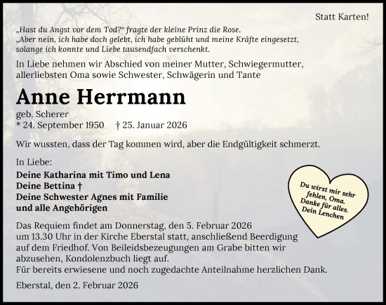 Traueranzeige von Anne Herrmann von GESAMT