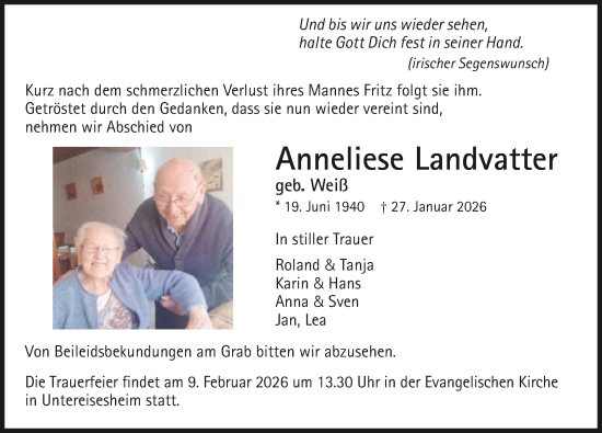 Traueranzeige von Anneliese Landvatter von GESAMT