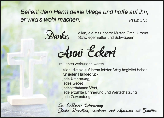 Traueranzeige von Anni Eckert von GESAMT