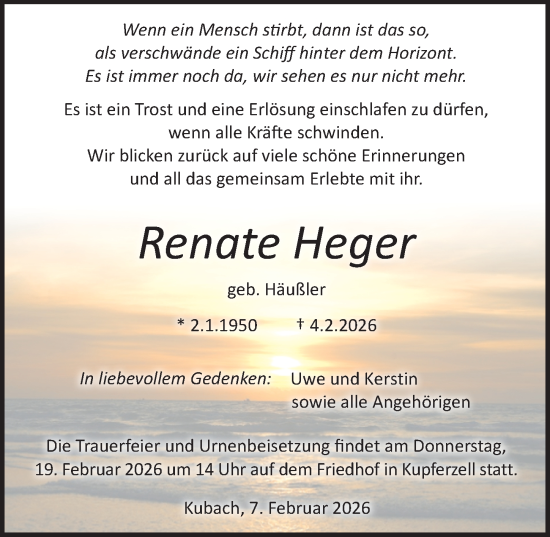 Traueranzeige von Renate Heger von GESAMT