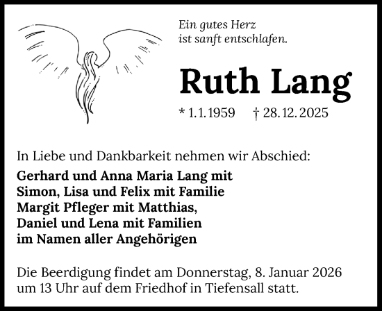 Traueranzeige von Ruth Lang 