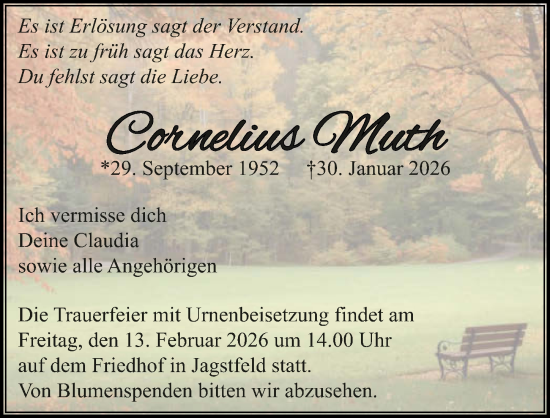 Traueranzeige von Cornelius Muth von GESAMT