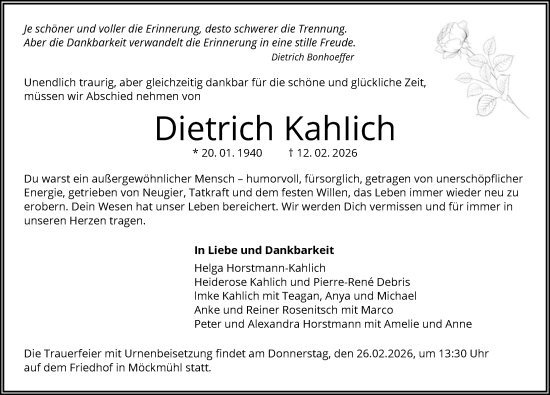 Traueranzeige von Dietrich Kahlich von GESAMT