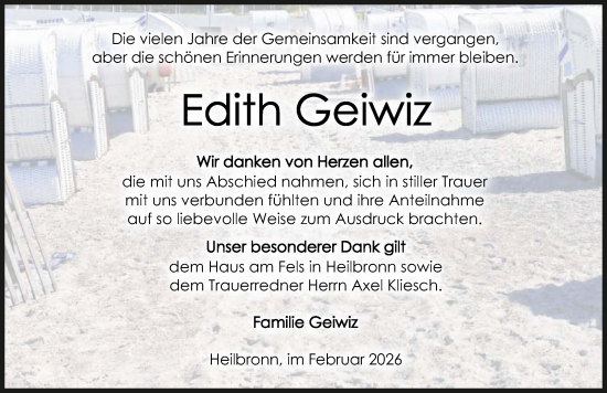 Traueranzeige von Edith Geiwiz von GESAMT