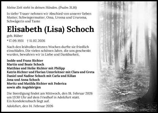 Traueranzeige von Elisabeth Schoch von GESAMT