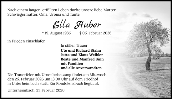 Traueranzeige von Ella Huber von GESAMT