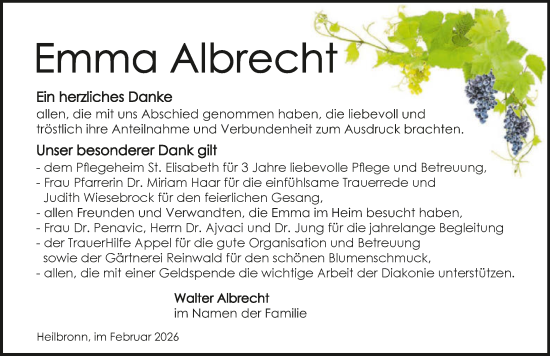 Traueranzeige von Emma Albrecht von GESAMT