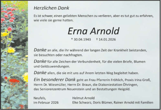 Traueranzeige von Erna Arnold von GESAMT