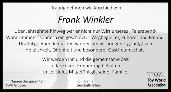 Traueranzeige von Frank Winkler von GESAMT