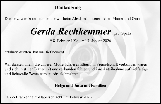 Traueranzeige von Gerda Rechkemmer von GESAMT