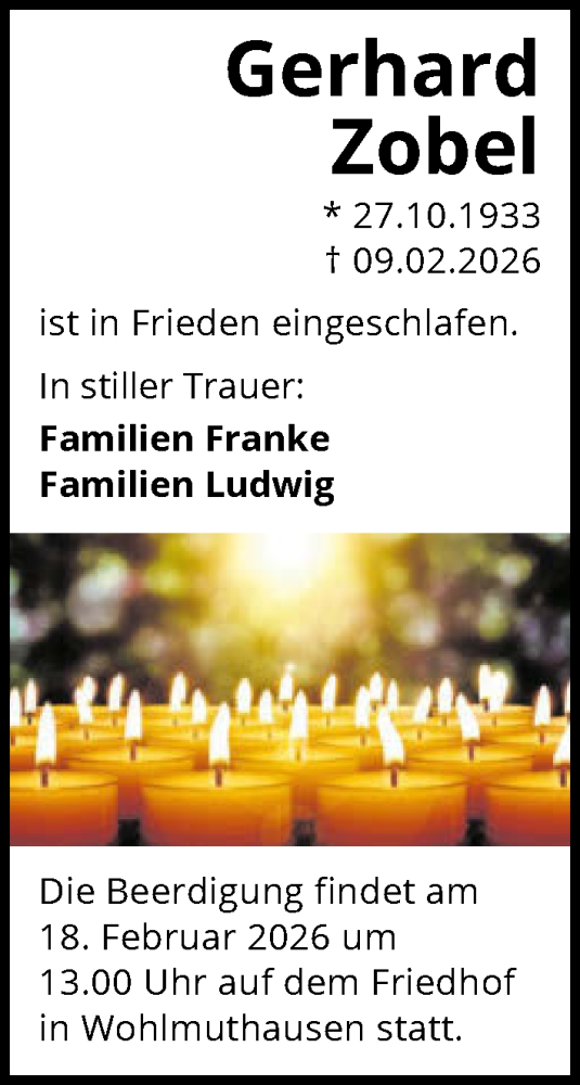 Traueranzeige von Gerhard Zobel von GESAMT