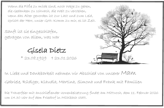 Traueranzeige von Gisela Dietz von GESAMT