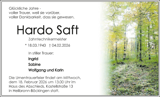 Traueranzeige von Hardo Saft von GESAMT