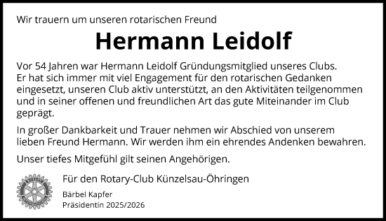 Traueranzeige von Hermann Leidolf von GESAMT