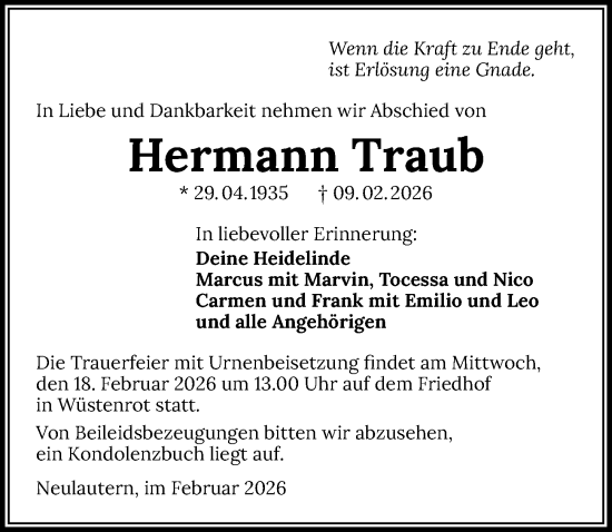 Traueranzeige von Hermann Traub von GESAMT