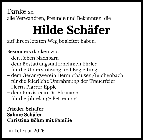 Traueranzeige von Hilde Schäfer von GESAMT